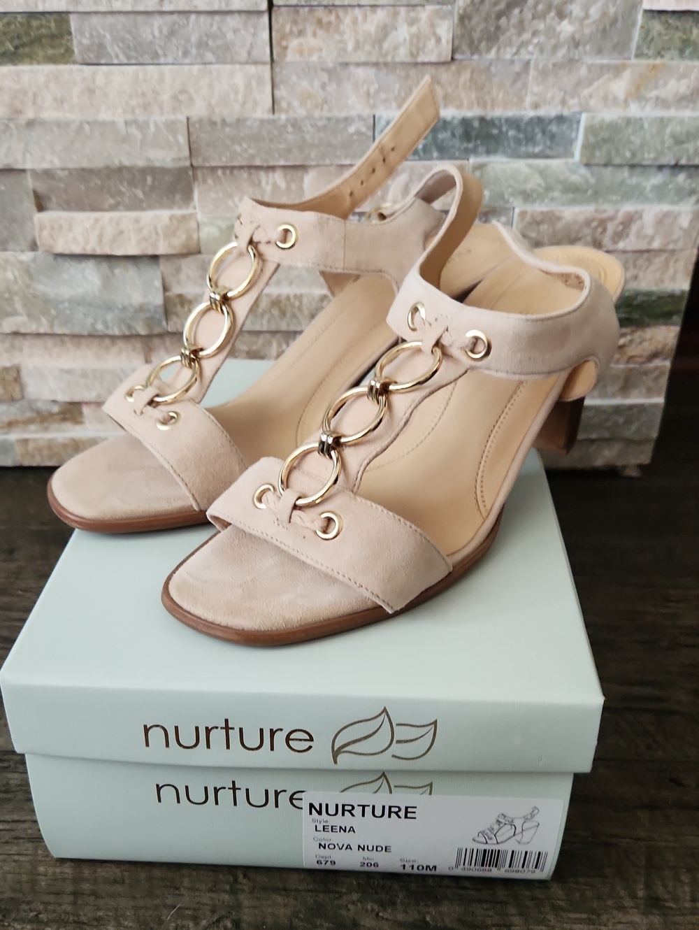 Nurture Leena Nude Suede Heeled Sandals with Gold Chain